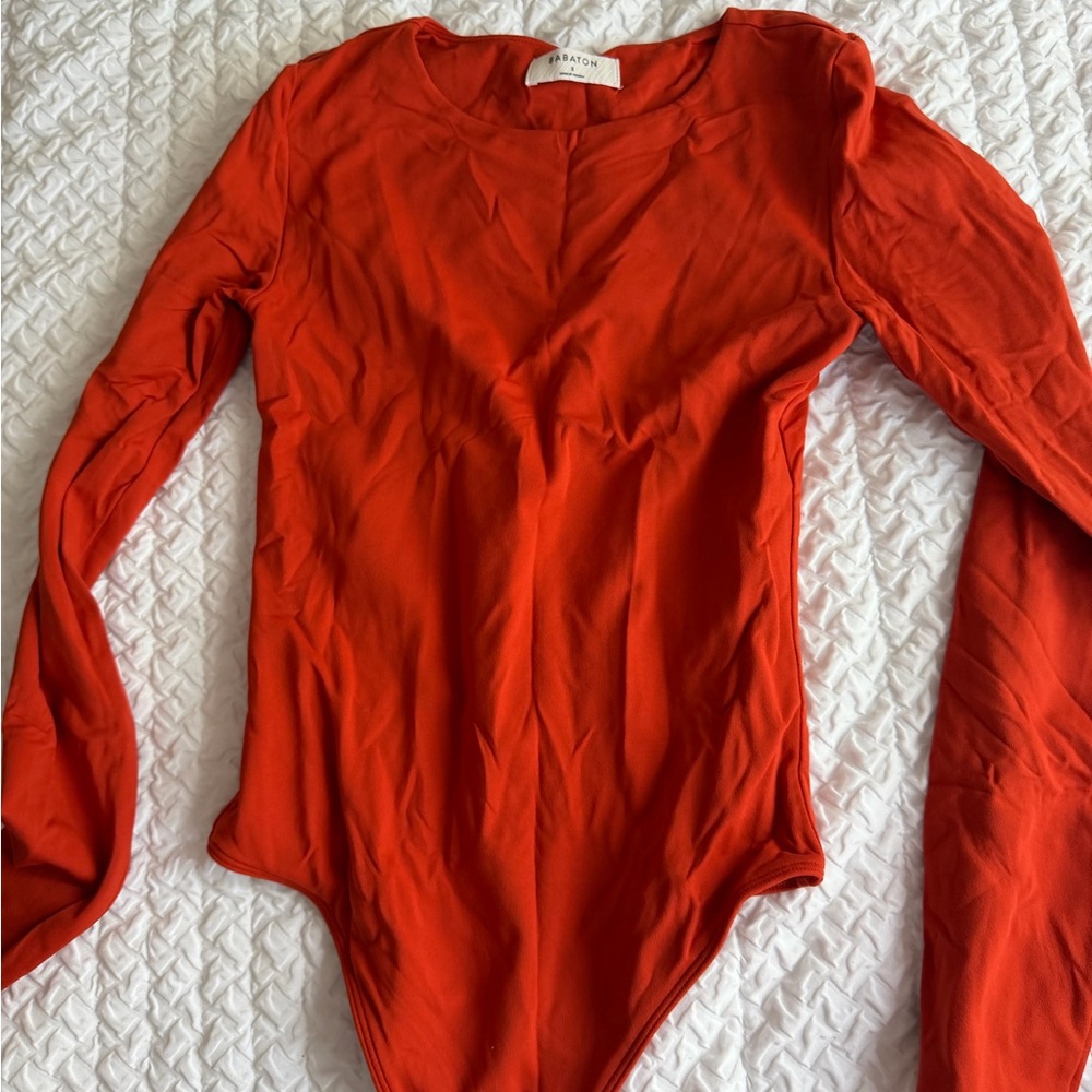 Babaton Red-Orange Long Sleeve Crewneck Bodysuit